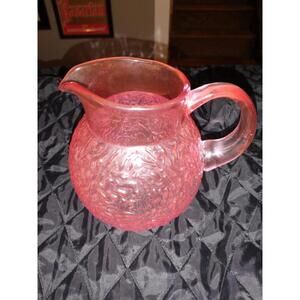 Vintage Teleflora “Pour on Pink”Glass Pitcher Vase Textured Swirl Rippled Raised